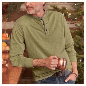THOMAS PAYNE henley long sleeve olive green cotton shirt -43 chest